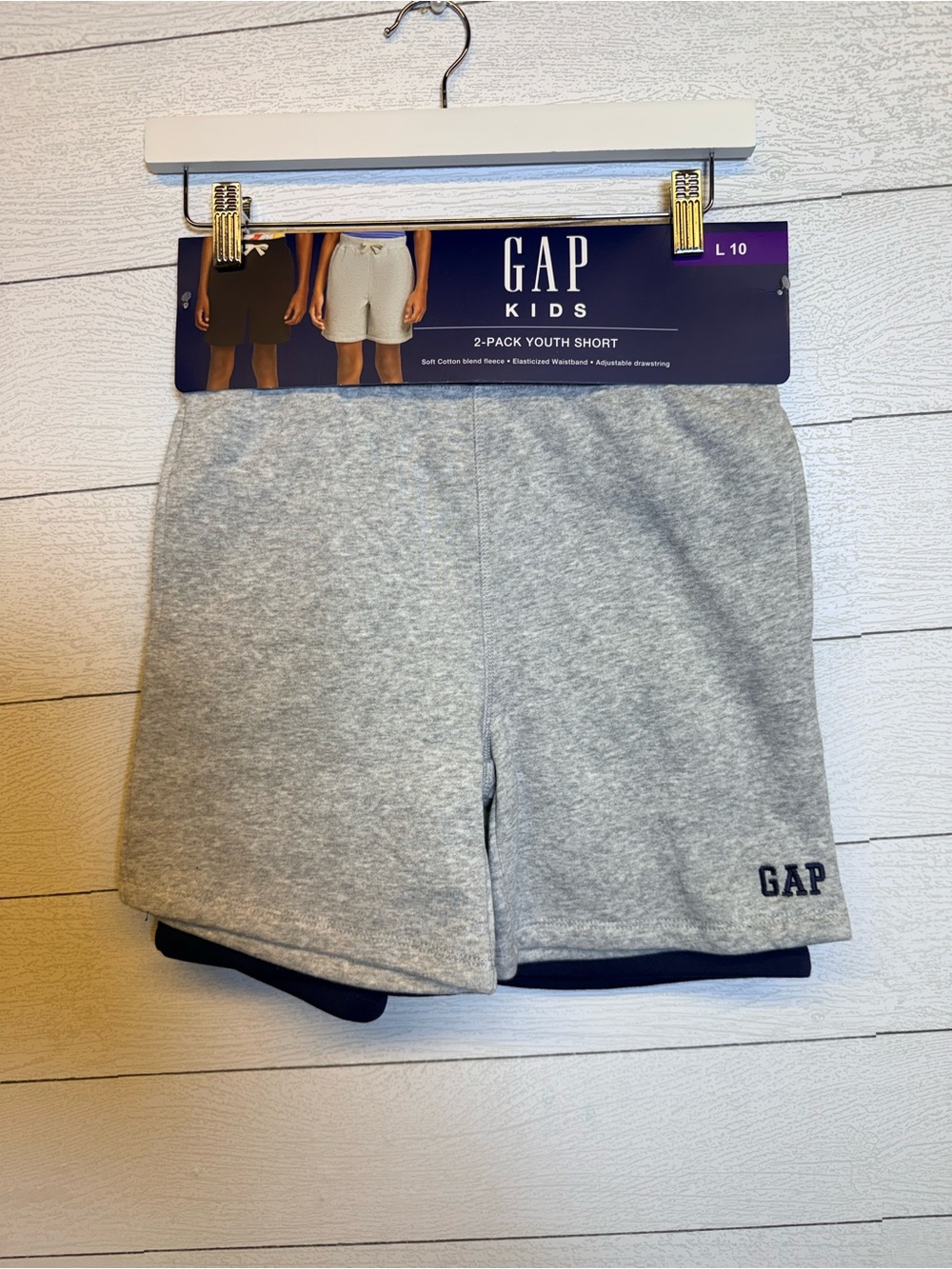 GAP Kids 2-Pack Shorts Gray and Navy Adjustable Drawstring Fleece Lined Size 10